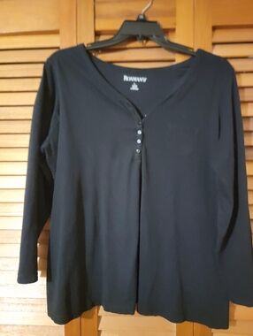 Womens Long Sleeve Black Henley Top